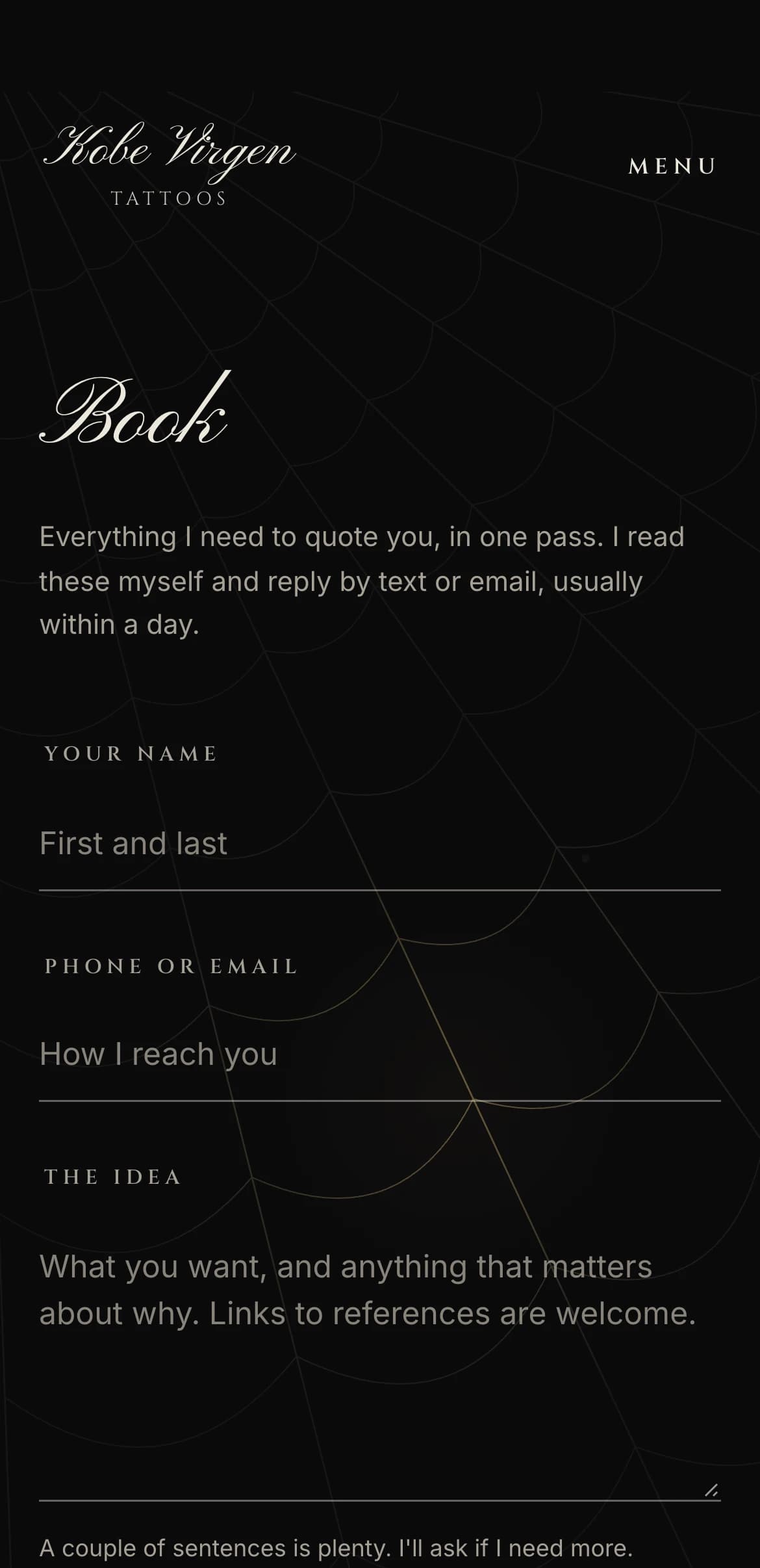 Booking form on a phone