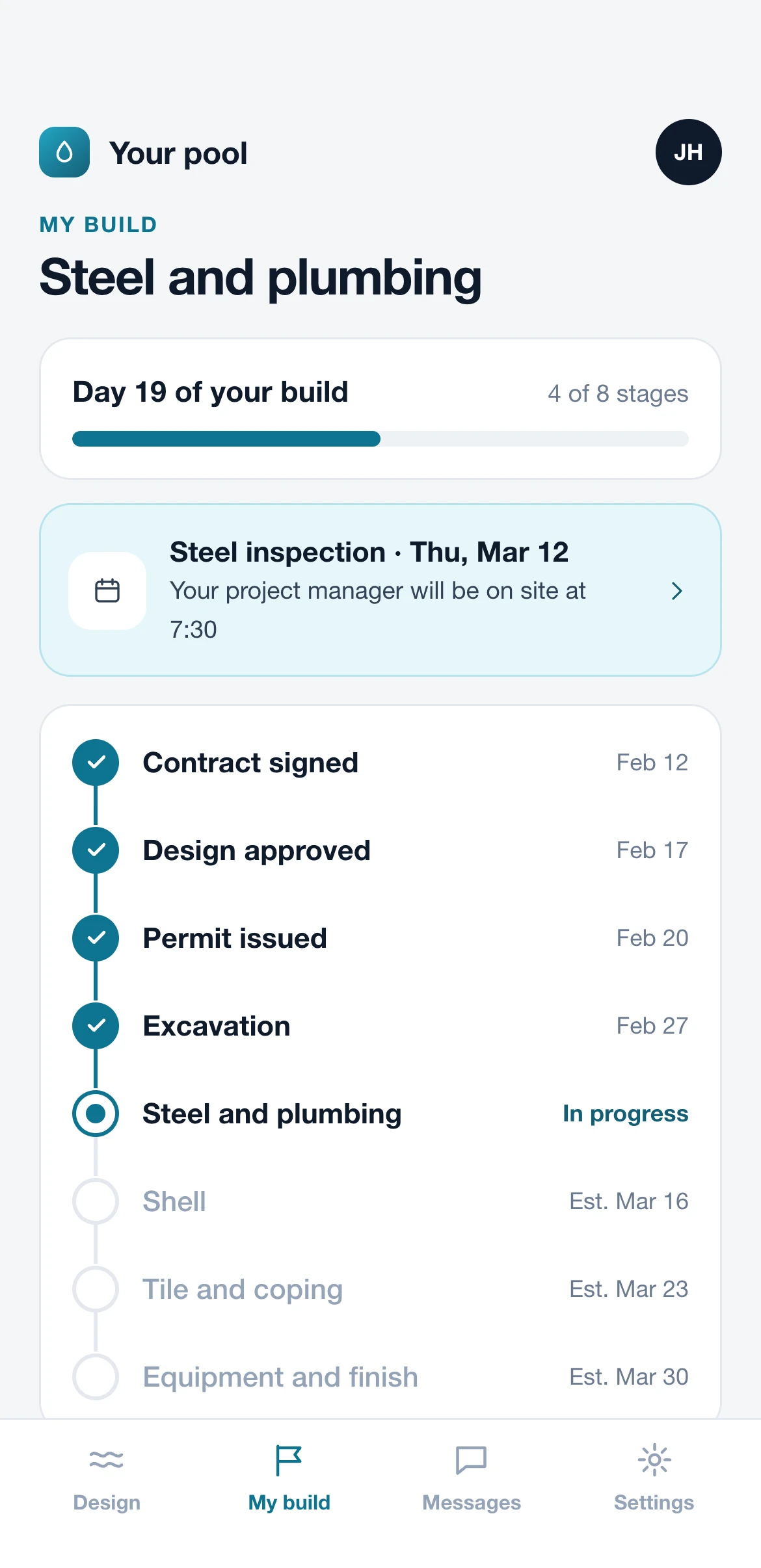 Customer app: build stages with the next site visit